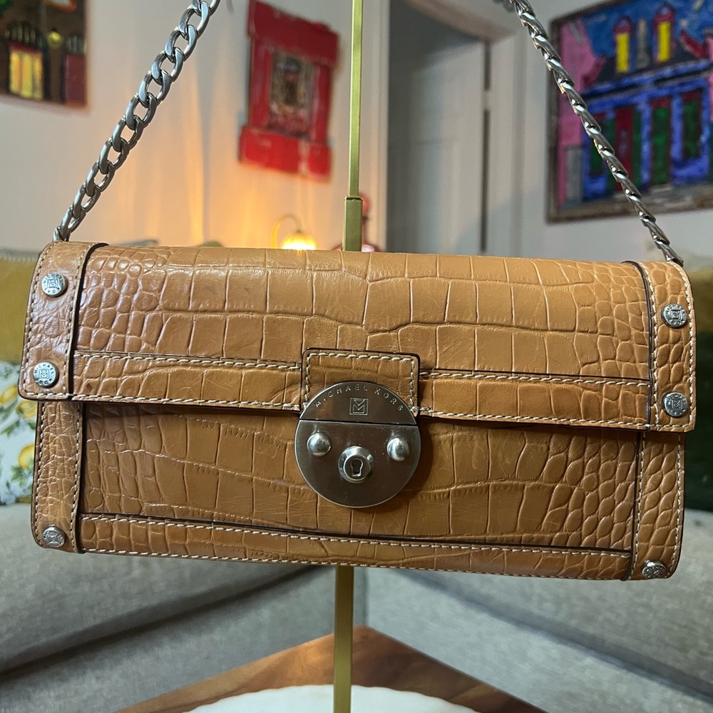 Michael Kors Tan Crocodile-Embossed Clutch‎